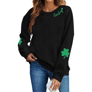 Women St Patricks Day Sweatshirt Cotton Blend Shamrock Lucky Clover Casual Top